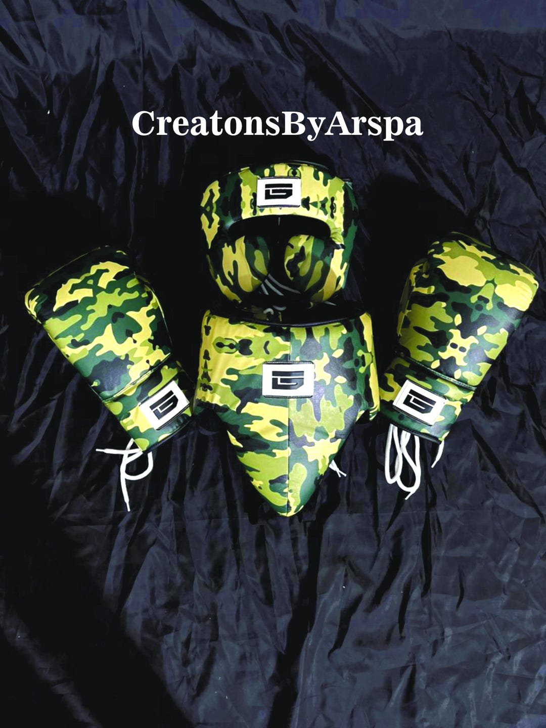 Custom Camo Boxing Set - Handcrafted Leather Camouflage Gloves Headgear ...