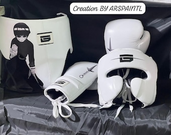 Zestaw bokserski Ninja z logo na zamówienie, ręcznie wykonany, skórzany, graficzny sprzęt do sparingów, profesjonalne rękawice bokserskie, ochraniacz głowy i krocza, wyjątkowy prezent bokserski