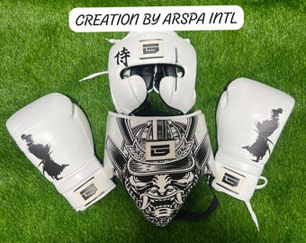 Custom Dark Knight Boxing Set Cowhide Leather Boxing Gloves, Headguard & Groin Guard Professional Superhero Kit 3 Piece Combat Sports Set