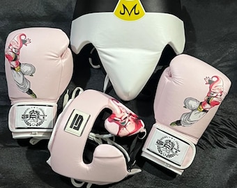 Custom Great Ape Vegeta-boksset rundleer bokshandschoenen, hoofd- en kruisbeschermer professionele muay thai 3-delige vechtsportset