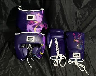 Custom Made Fighting Boxing Set - Genuine Cowhide Leather Boxing Gloves, Head Guard & Groin Guard - Custom Logo Animi Competition Boxing Set