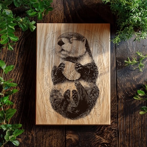 Sea Otter SVG | Cute Marine Wildlife Cutting Board Design PNG | Otter holding Shell Vector | Laser & CNC File