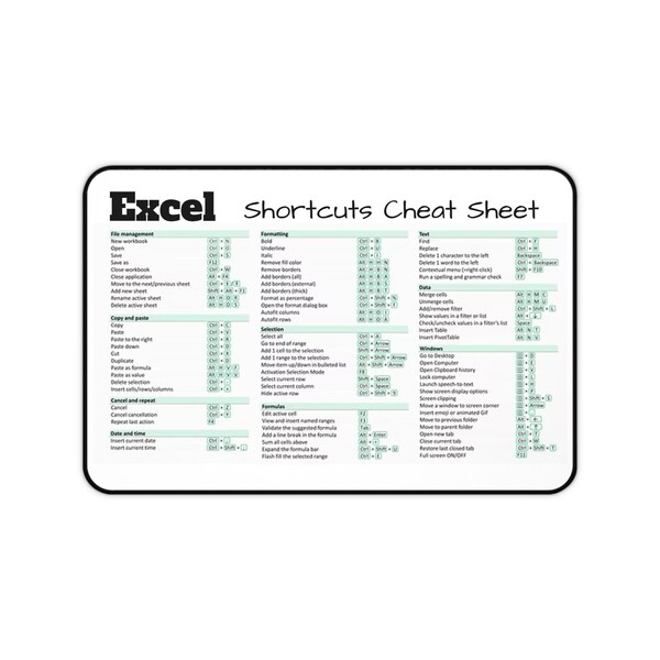 Excel Cheat Sheet Desk Mat - Etsy