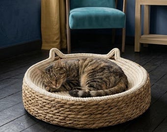 Cama rascador para gatos de sisal tejido – Nido redondo estilo bohemio con bonito detalle de orejas