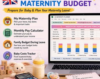 Maternity Leave UK Planner Spreadsheet | SMP Calculator & Baby Budget Spreadsheet | Childcare Costs | Return to Work | Excel + Google Sheets