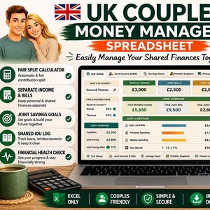 Couples Budget UK Planner Spreadsheet | Track Joint Finances, Split Expenses & Save Money Together Excel
