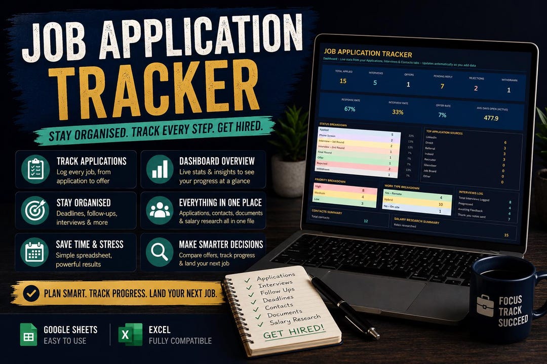 Job Application Tracker Spreadsheet | Job Search Organizer | Interview ...