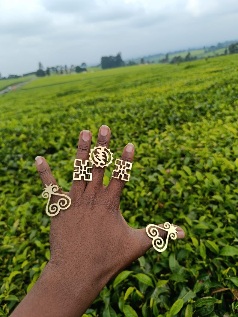 Set of 5 Adjustable Adinkra Brass Rings – African Brass Jewelry - Etsy