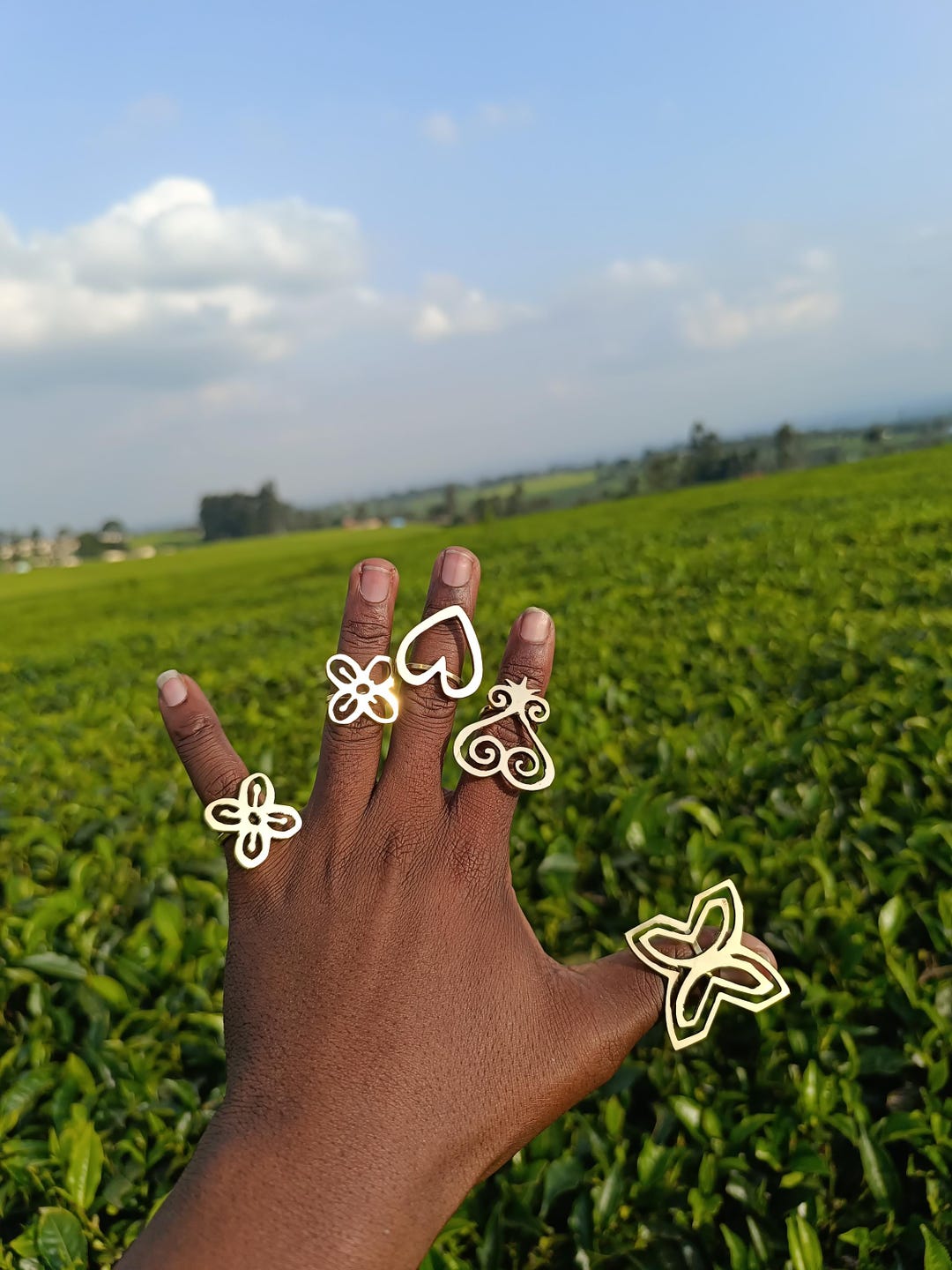 Set of 5 Adjustable Adinkra Brass Rings – African Brass Jewelry - Etsy