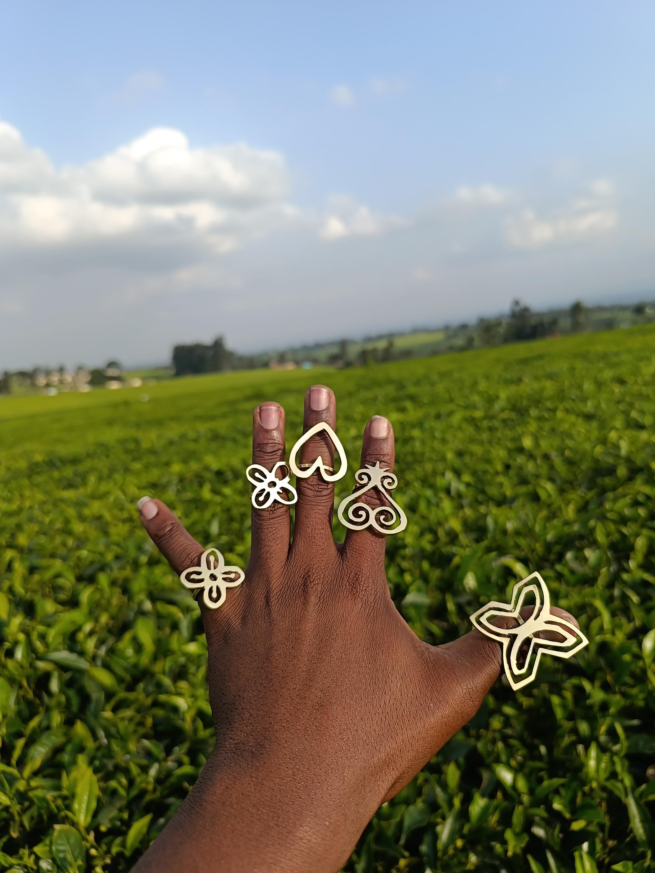 Set of 5 Adjustable Adinkra Brass Rings – African Brass Jewelry - Etsy