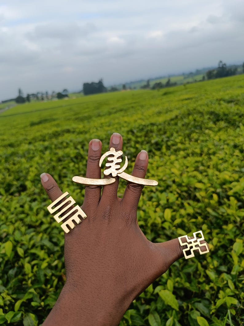 Set of 5 Adjustable Adinkra Brass Rings – African Brass Jewelry - Etsy