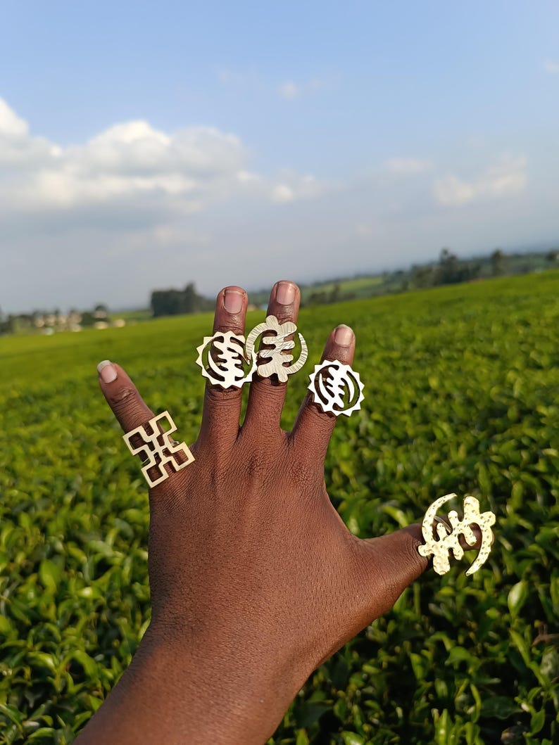 Set of 5 Adjustable Adinkra Brass Rings – African Brass Jewelry - Etsy