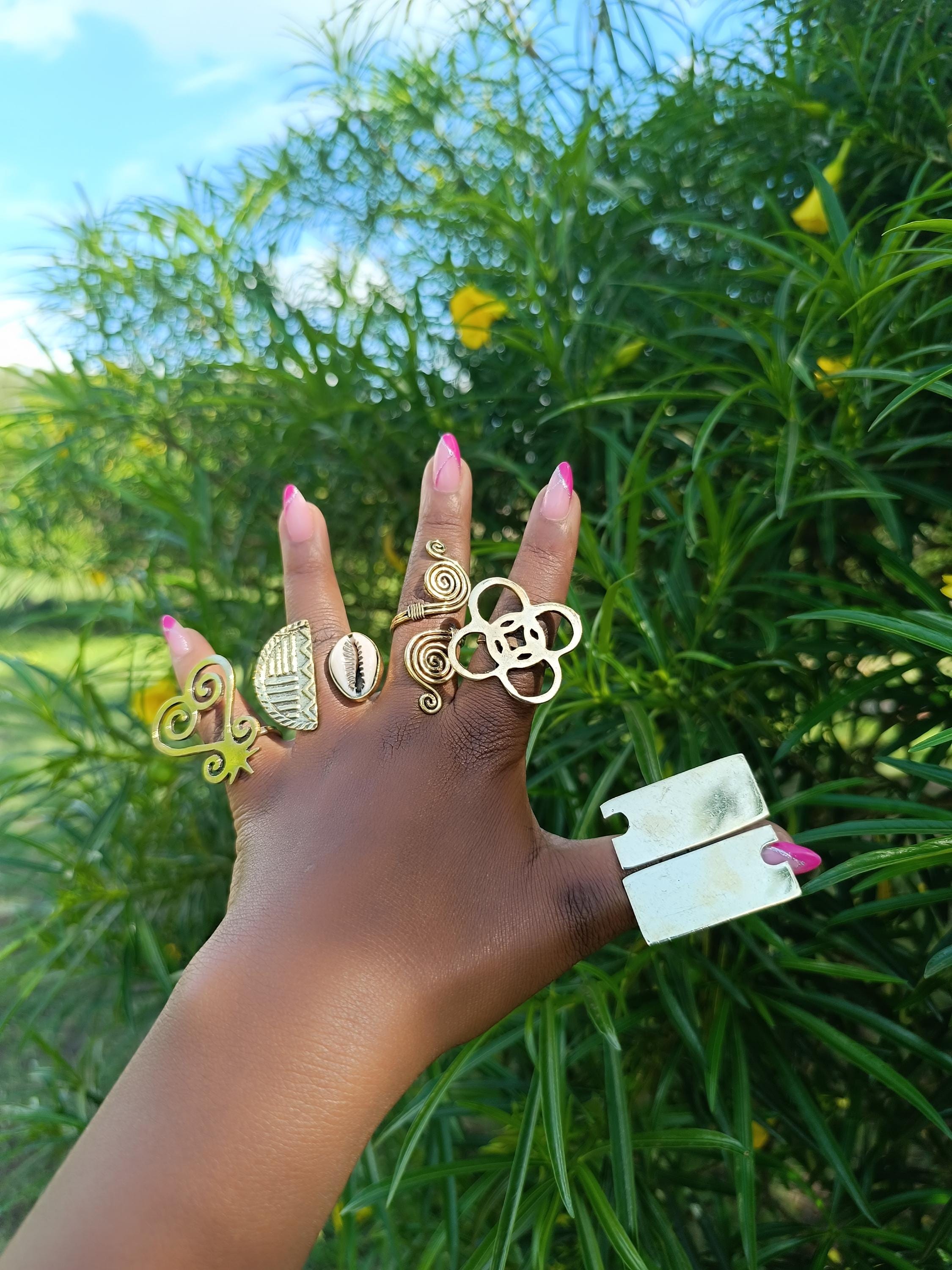 Set of 5 Adjustable African Brass Rings – Statement Boho Jewelry - Etsy