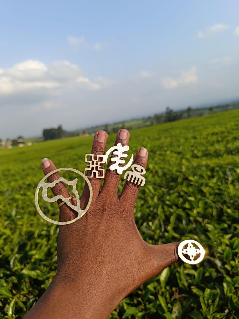 Set of 5 Adjustable Adinkra Brass Rings – African Brass Jewelry - Etsy