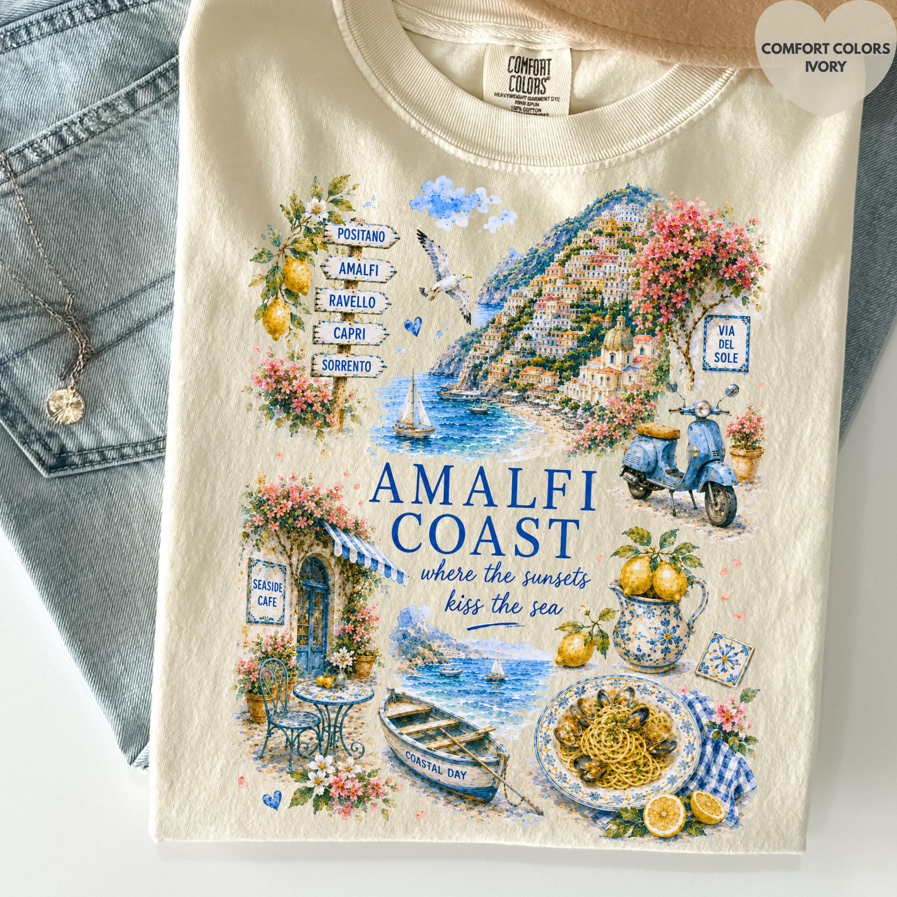 Amalfi Coast Shirt, Positano Italy Travel Tee, Mediterranean Summer Vacation Shirt, La Dolce Vita Comfort Colors Tee