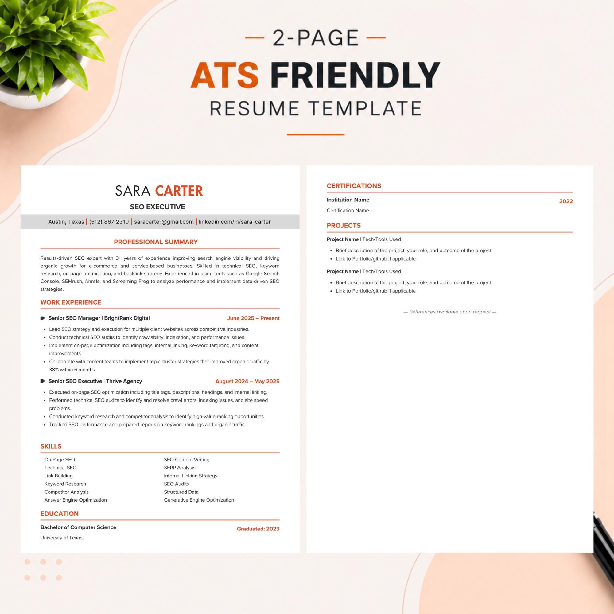 ATS Resume Templates – Editable Word & Canva CV Bundle - Modern, Clean ...