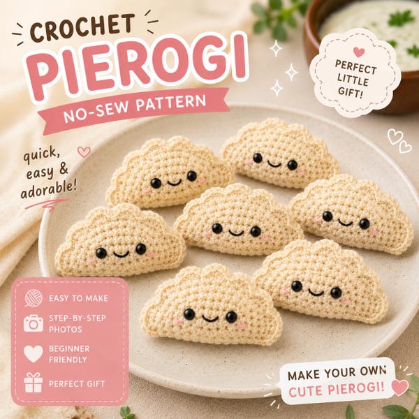 Gehaakt pierogipatroon, zelfstudie pluche amigurumi-knoedel zonder naaien (pdf-download)