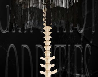 Handmade Victorian Deer Vertebrae Lamp with Oak Base and Floral Shade