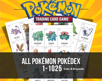 Pokédex Nacional Pokémon 1-1025: Páginas imprimibles para carpeta y marcadores de posición para la lista de verificación