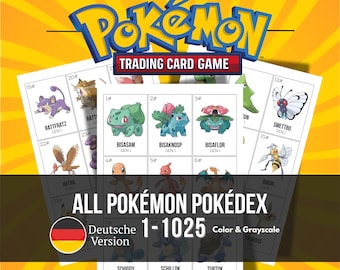 Pokémon National Pokédex 1-1025 Deutsche Namen Printable Sammelmappen & Checklisten Platzhalter