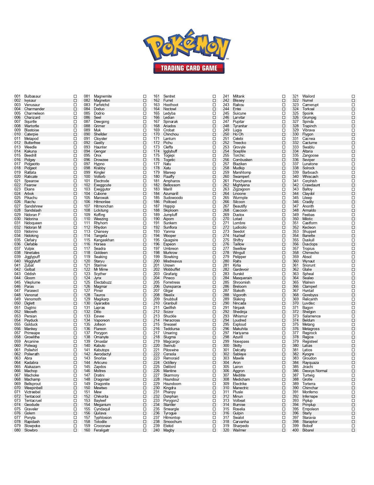 gen 1 pokemon card list Pokémon National Pokédex 1-1025: Printable Binder Pages & Checklist Placeholders Pokemon Gen 1 - Generation