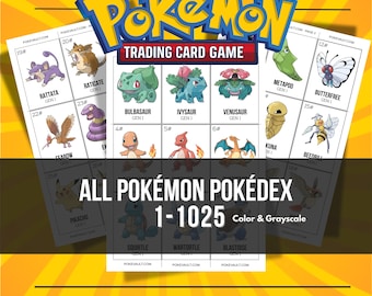 Pokémon National Pokédex 1-1025 : pages de reliure imprimables et espaces réservés pour la liste de contrôle