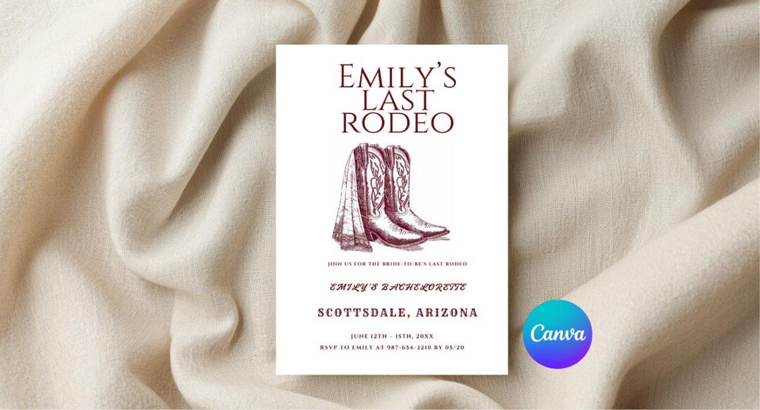 Last Rodeo Bachelorette Invitation Scottsdale, Editable Cowgirl Bach ...