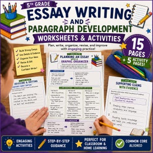 5th Grade Essay Writing & Paragraph Development Worksheets | Writing Practice Bundle