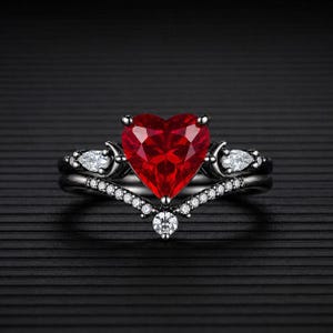 7mm Heart Cut Ruby Engagement Ring Set 2pcs Alexandrite Wedding Promise Ring Black Gold Moon Anniversary Rings For Women Gifts