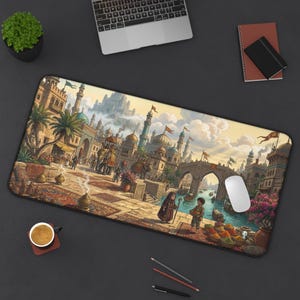 Berserk Inspired | Persian Spice Market Desk Mat | Arabian Nights Anime Mouse Pad | Fantasy Art | Desert Aesthetic | Exotic Travel Decor