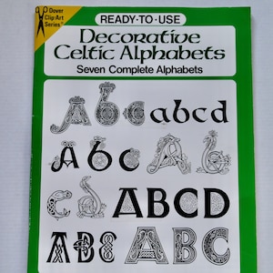Ready-to-Use Decorative Celtic Alphabets Mallory Pearce Seven Complete Alphabets Dover Clip-Art Series vintage book 1992 graphic design