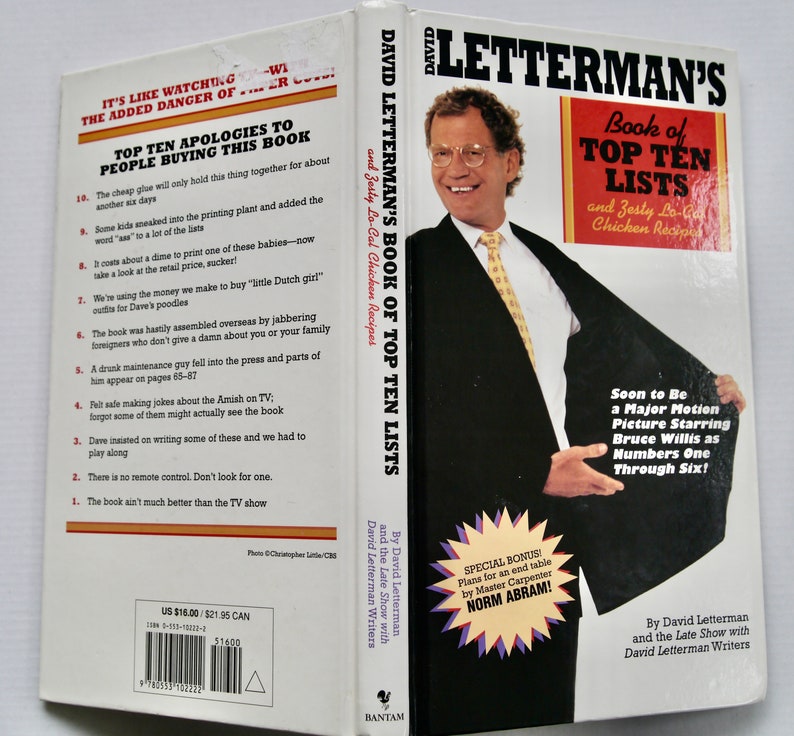 Letterman's Book of Top Ten Lists David Letterman 1995 first edition vintage adult humor comedy book Late Night television image 3