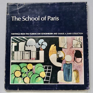 May include: Book cover with a blue background and the title "The School of Paris" in white text. The cover features a colorful abstract painting with geometric shapes and a black and white balcony.