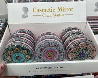 Miroir de poche marocain en cuir brodé à la main - Miroir de voyage de maquillage compact arqué
