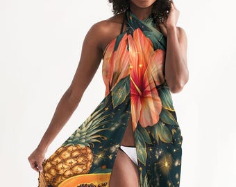 Resort Wear Sarong, Tropical Floral Cover Up, Beach Wrap Skirt, Honeymoon Outfit, Vacation Beachwear