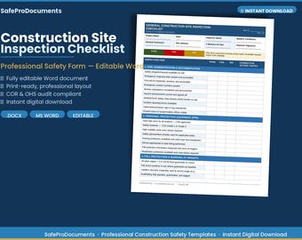 Lista de verificación para inspección de obras / Formulario de seguridad profesional / Documento de Word editable / Contratista general