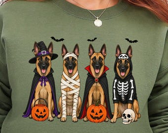 Belgian Malinois Halloween Shirts, Choice of Spooky Holiday Maligator Crewneck Sweater or Mali Graphic T-Shirt, K9 Dog Handler Trainer Gift