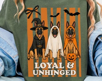 Belgian Malinois Halloween Shirt, Loyal & Unhinged Spooky Striped Maligator Tshirt, Humorous Witch, Ghost, Pumpkin Mali Dog Lover Gifts