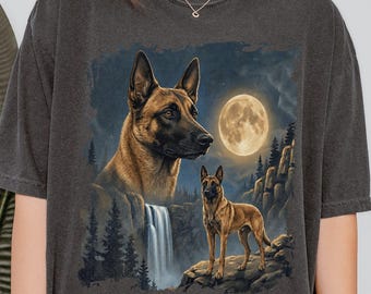 Belgian Malinois Shirt, Maligator Retro 90s Animal Graphic Tee, Full Moon Nature Y2K 2000s Goth Police Dog Military K9 Handler Trainer Gift