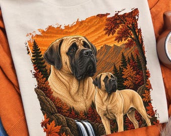 English Mastiff Shirts, Retro 90's Fall Mastiff Dog Mom Crewneck Sweatshirt or Tee, Women's Autumn Mountain Mastiff Dog Lover Pullover Gift
