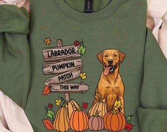 Fox Red Lab Halloween Sweatshirt, Women Fall Pumpkin Season Dog Shirt, Personalized Labrador Retriever Mom Custom Dog Lover Crewneck Sweater