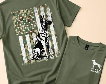 Belgian Malinois Shirt, Maligator K9 Handler Green Camo Grunge Flag Graphic Tee, Mali Patriotic Military Police Dog Gift for Women or Men
