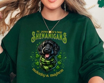 Black Goldendoodle Saint Patricks Day Sweatshirt. Holiday Doodle Irish Shirt. St. Patricks Day Dog Mom Gifts. K9 St Patty’s Day Crewneck.