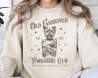 Yorkie Cocktail Club Sweatshirt Yorkie Shirt Pet Owner Yorkie Gifts for Dog Mom Sweater Vintage Yorkshire Terrier Dog Lover Gift for Women