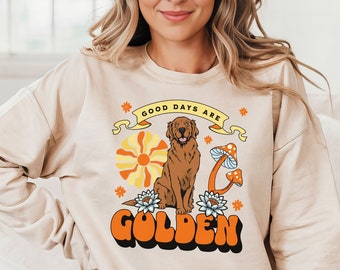 Retro Golden Retriever Sweatshirt Custom Golden Dog Sweater Cottagecore Dog Mom Sweatshirt Cute Mom Gift for Golden Retriever Dog Lover