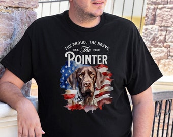 German Shorthaired Pointer Dog Shirt. Unisex USA Pointer Dog Lover T-Shirt. Grunge American Flag Graphic Pet Tee. K9 Pointer Dog Owner Gift.