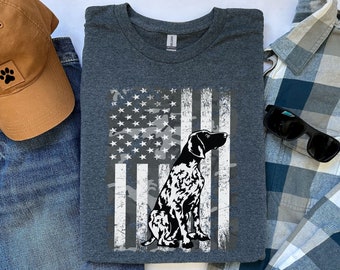 German Shorthaired Pointer Grunge American Flag Camoflage Shirt, Camo Hunting Hunter GSP Dad Shirt,  Unisex Patriotic GSP Gifts Dog Mom Tee