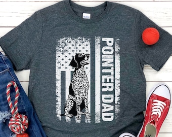 German Shorthaired Pointer Dog Dad Shirt. Cute Grunge American Flag K9 Graphic Tee Gift for Men. Unique Dog Owner Lover T-Shirt Gift for Him