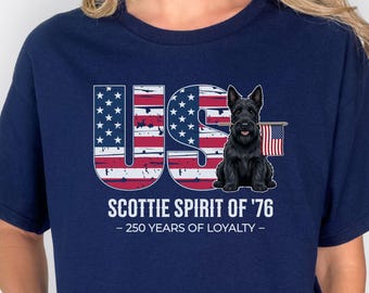 Chemise 250e anniversaire Terrier écossais, T-shirt drapeau américain patriotique Spirit of 76 Scottie Dog, 1776-2026 États-Unis T-shirt 250 ans Amérique pour chien