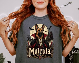Belgian Malinois Halloween Shirt, Malcula Vintage Inspired Gothic Vampire Graphic Tee, Spooky Classic Horror Maligator Dog Lover Tshirt Gift